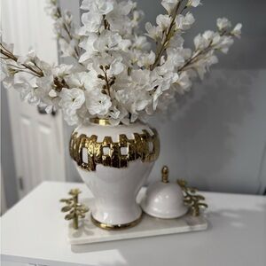 Sophisticated White and Gold Accent Vase